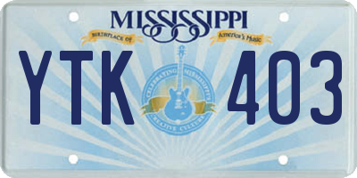 MS license plate YTK403