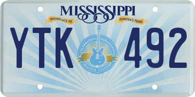 MS license plate YTK492
