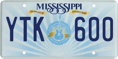 MS license plate YTK600