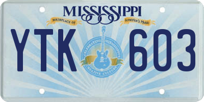 MS license plate YTK603