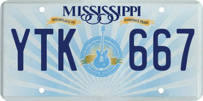 MS license plate YTK667