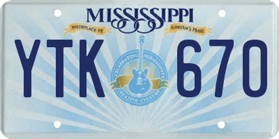 MS license plate YTK670
