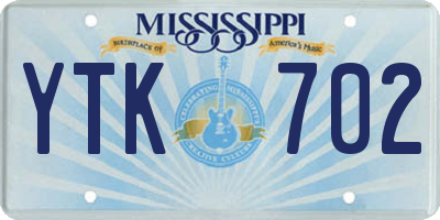 MS license plate YTK702