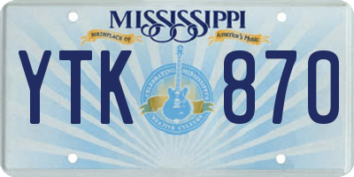 MS license plate YTK870