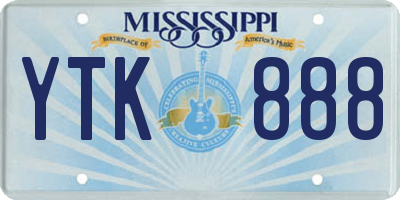 MS license plate YTK888
