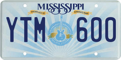 MS license plate YTM600