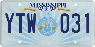 MS license plate YTW031