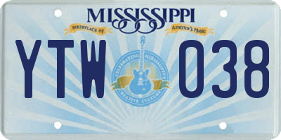 MS license plate YTW038