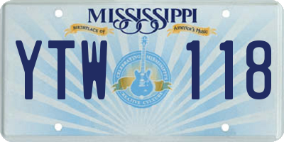 MS license plate YTW118