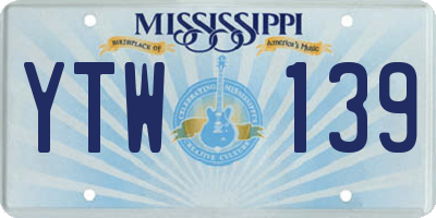 MS license plate YTW139