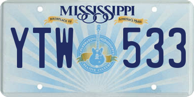 MS license plate YTW533