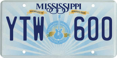 MS license plate YTW600