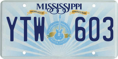 MS license plate YTW603