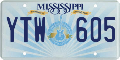 MS license plate YTW605