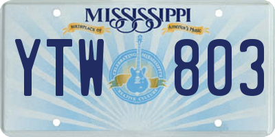 MS license plate YTW803