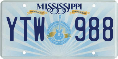 MS license plate YTW988