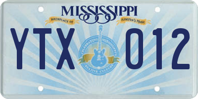 MS license plate YTX012