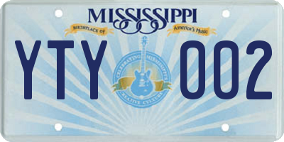 MS license plate YTY002
