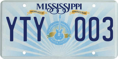 MS license plate YTY003