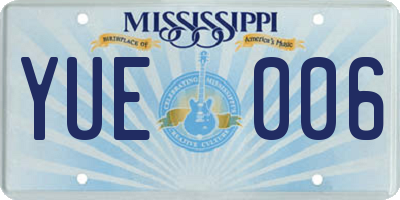 MS license plate YUE006