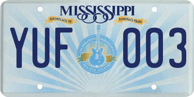 MS license plate YUF003