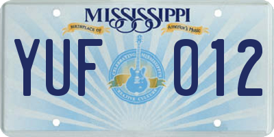 MS license plate YUF012