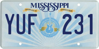 MS license plate YUF231
