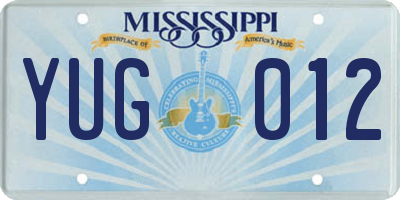 MS license plate YUG012