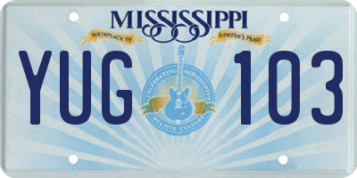 MS license plate YUG103