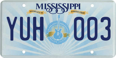 MS license plate YUH003
