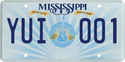 MS license plate YUI001