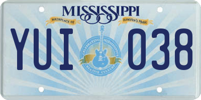 MS license plate YUI038