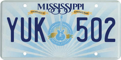 MS license plate YUK502