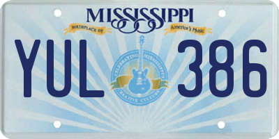 MS license plate YUL386