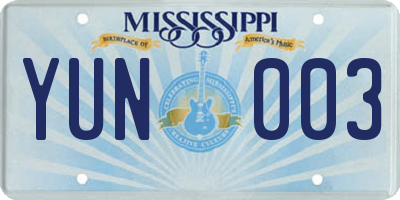 MS license plate YUN003