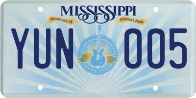 MS license plate YUN005