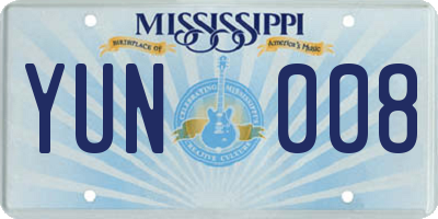 MS license plate YUN008