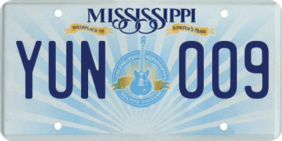 MS license plate YUN009