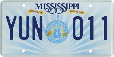 MS license plate YUN011