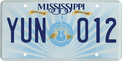 MS license plate YUN012