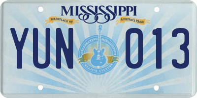 MS license plate YUN013