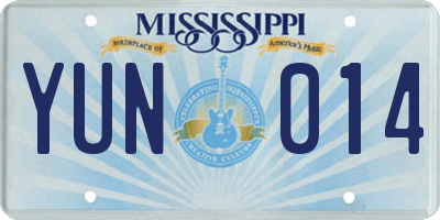 MS license plate YUN014