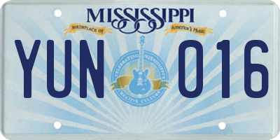 MS license plate YUN016