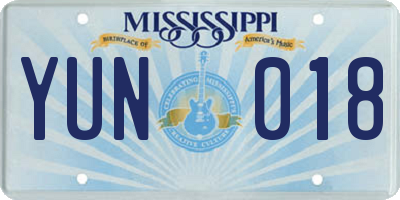 MS license plate YUN018
