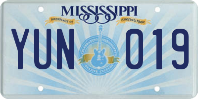 MS license plate YUN019