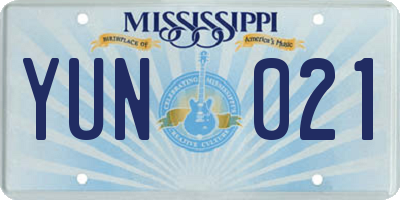 MS license plate YUN021