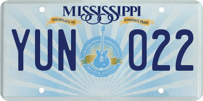 MS license plate YUN022