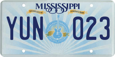 MS license plate YUN023