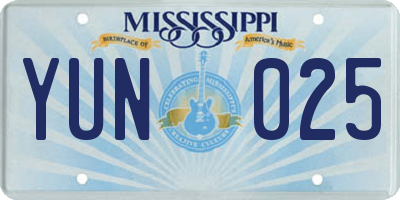MS license plate YUN025