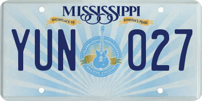 MS license plate YUN027